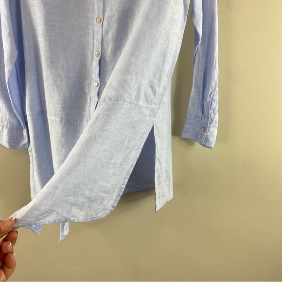 Tahari Women’s Sky Blue Gray‎ 100% Linen Button Front Top Blouse Tunic Sz L - Picture 6 of 13